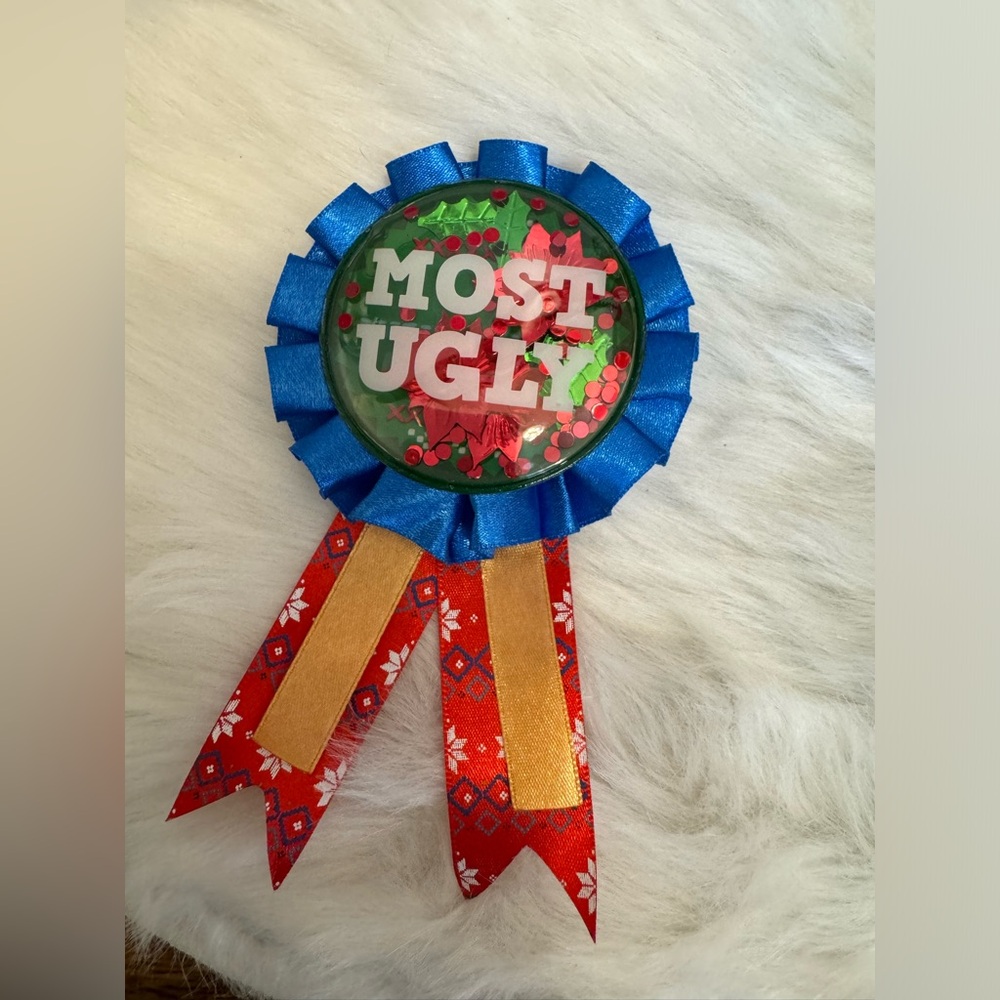5.875 in. x 3 in. Ugly Sweater Confetti Pouch Award Ribbon
